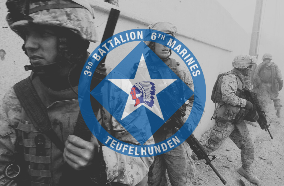 3/6 Marines insignia over Marines participating in operation steel curtain