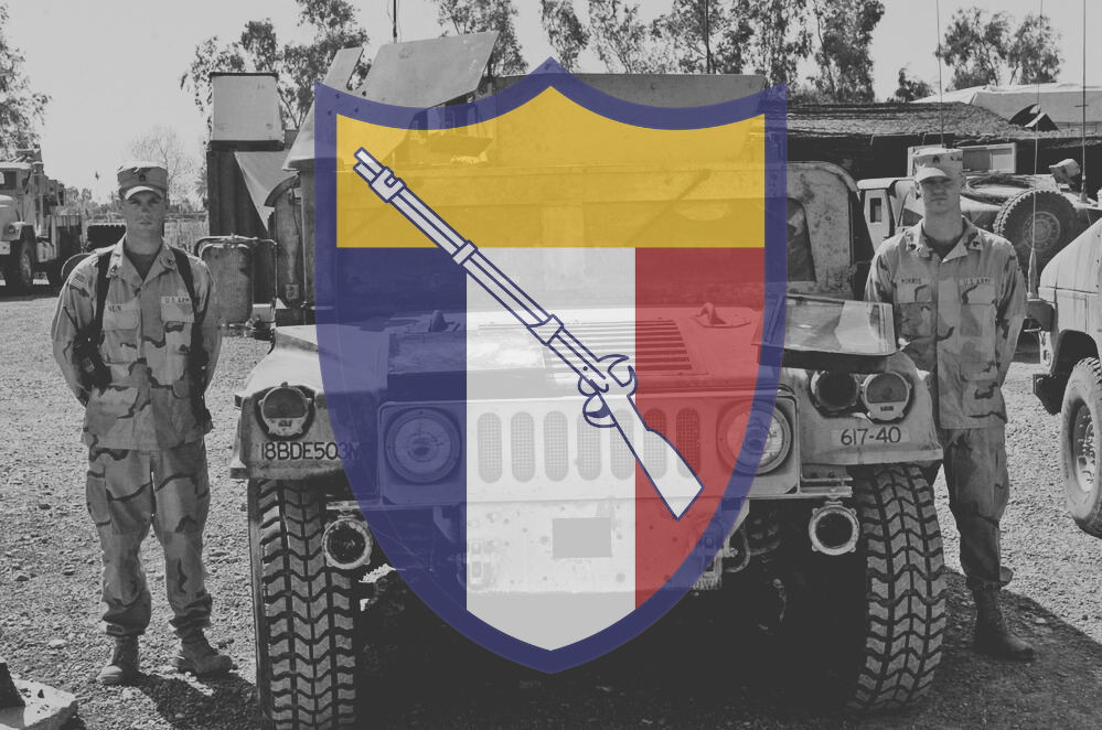 Kentucky Army National Guard Insignia over the vehicle attacked during the ambush
