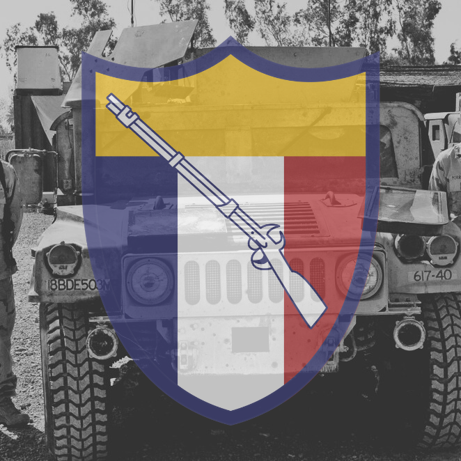 Kentucky Army National Guard Insignia over the vehicle attacked during the ambush