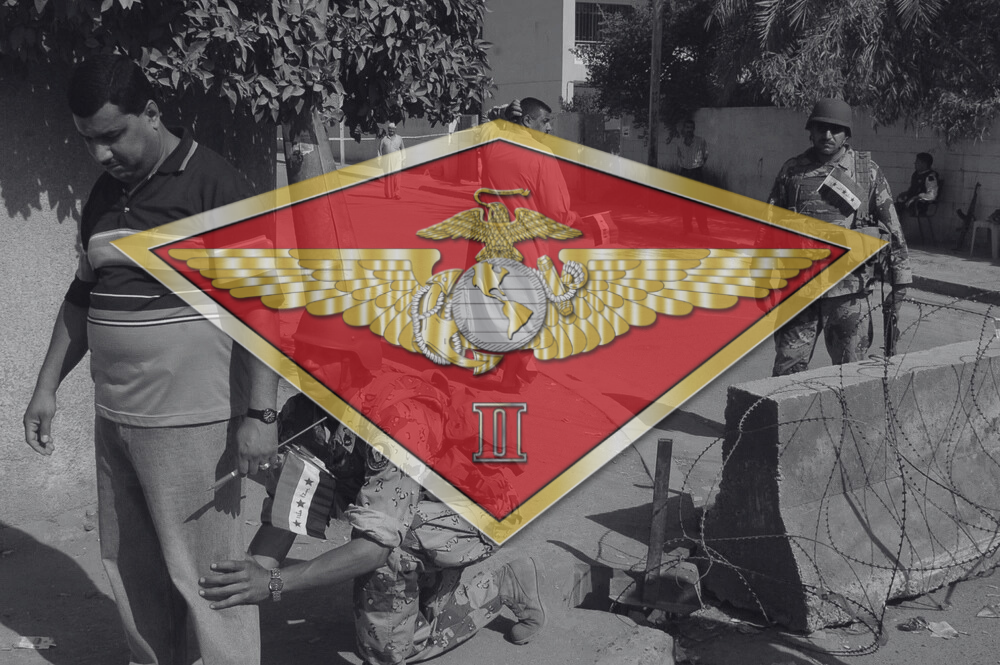 2 MAW Insignia over an image of security operations at the referendum