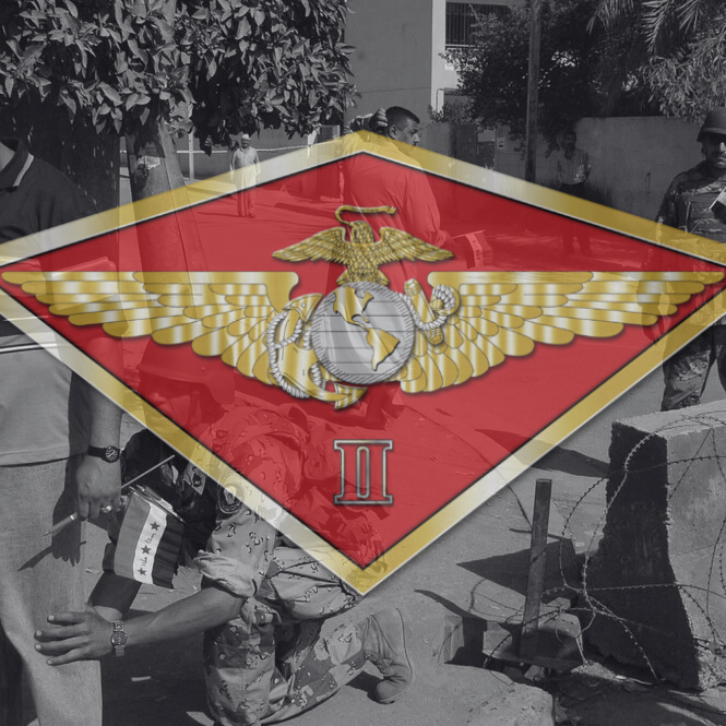 2 MAW Insignia over an image of security operations at the referendum