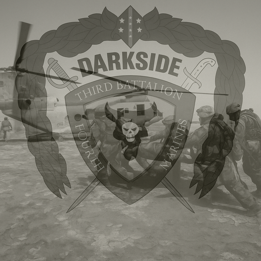 3rd Batallion 4th Marines logo over medivac