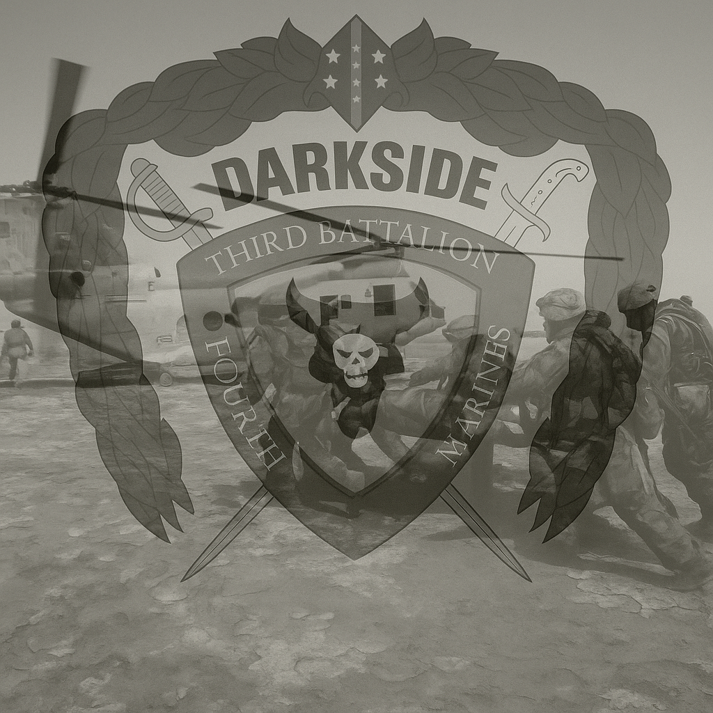 3rd Batallion 4th Marines logo over medivac