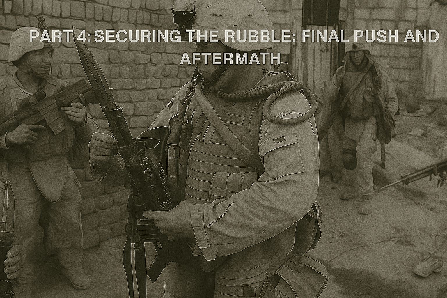Image of Marines preparing for battle in Fallujah with Title of article over it