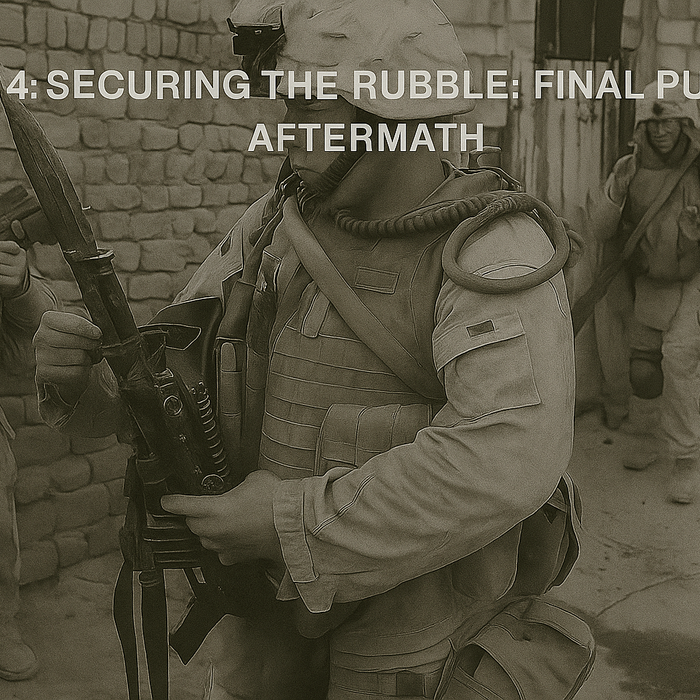 Image of Marines preparing for battle in Fallujah with Title of article over it