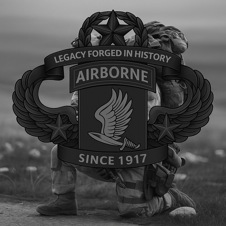 Airborne emblem over soldier