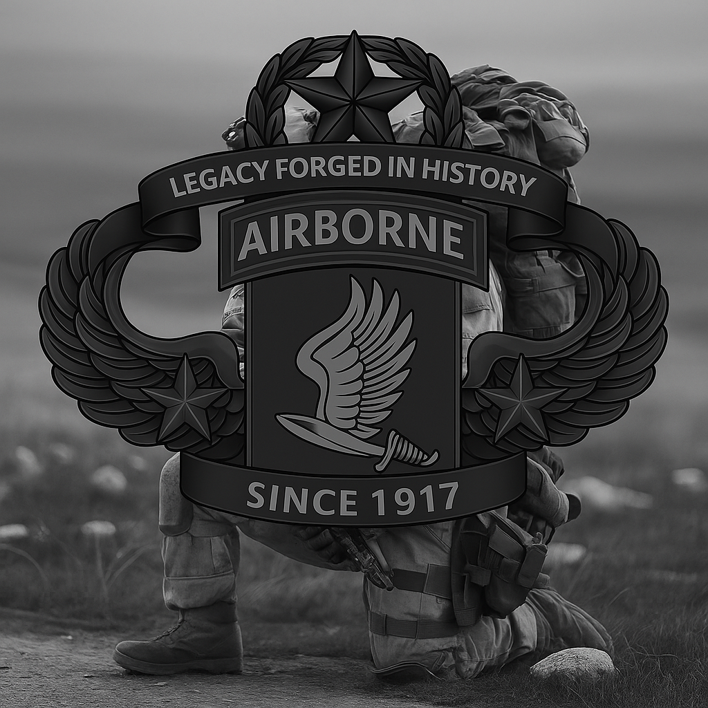 Airborne emblem over soldier