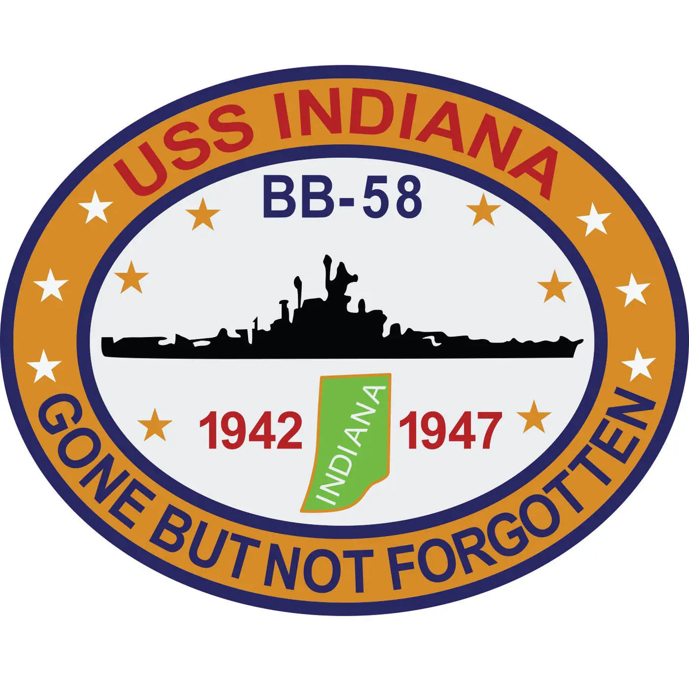 USS Indiana (BB-58) Merchandise - Shop T-Shirts, hoodies, patches, pins, flags, decals, hats and more.