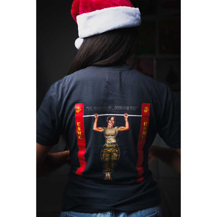 USMC Pin-Up Girl Ari “PT: Good for Me, Good for You” T-Shirt - Marine Corps Fitness Design Tactically Acquired