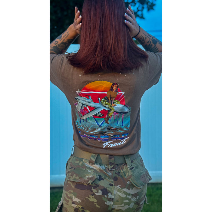 Military Intel Pin-Up Girl Julia MQ-9 Reaper Drone T-Shirt Tactically Acquired