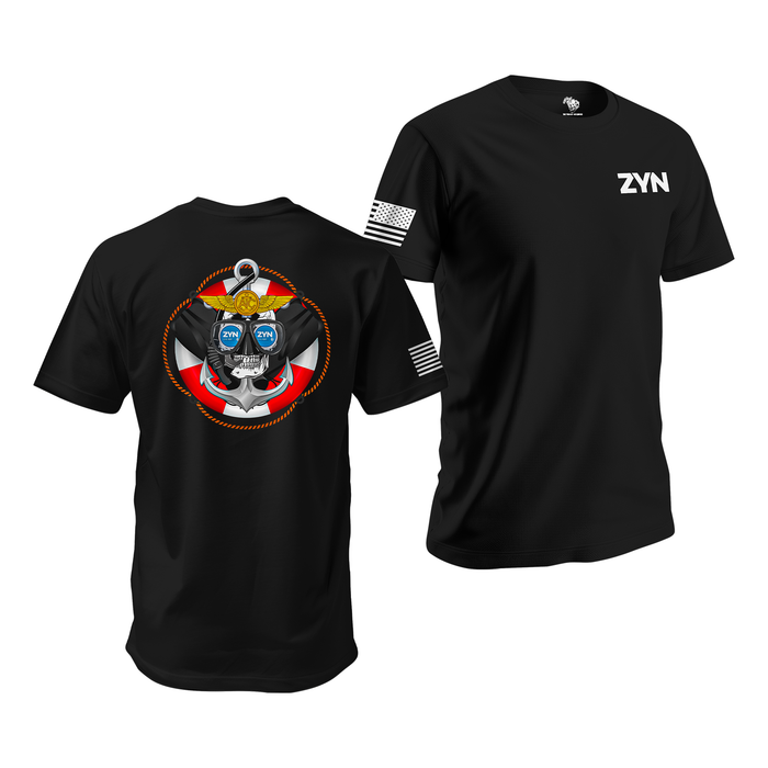 ZYN U.S. Navy Search & Rescue (SAR) Swimmer Skull T-Shirt Tactically Acquired Black Small Cool Mint