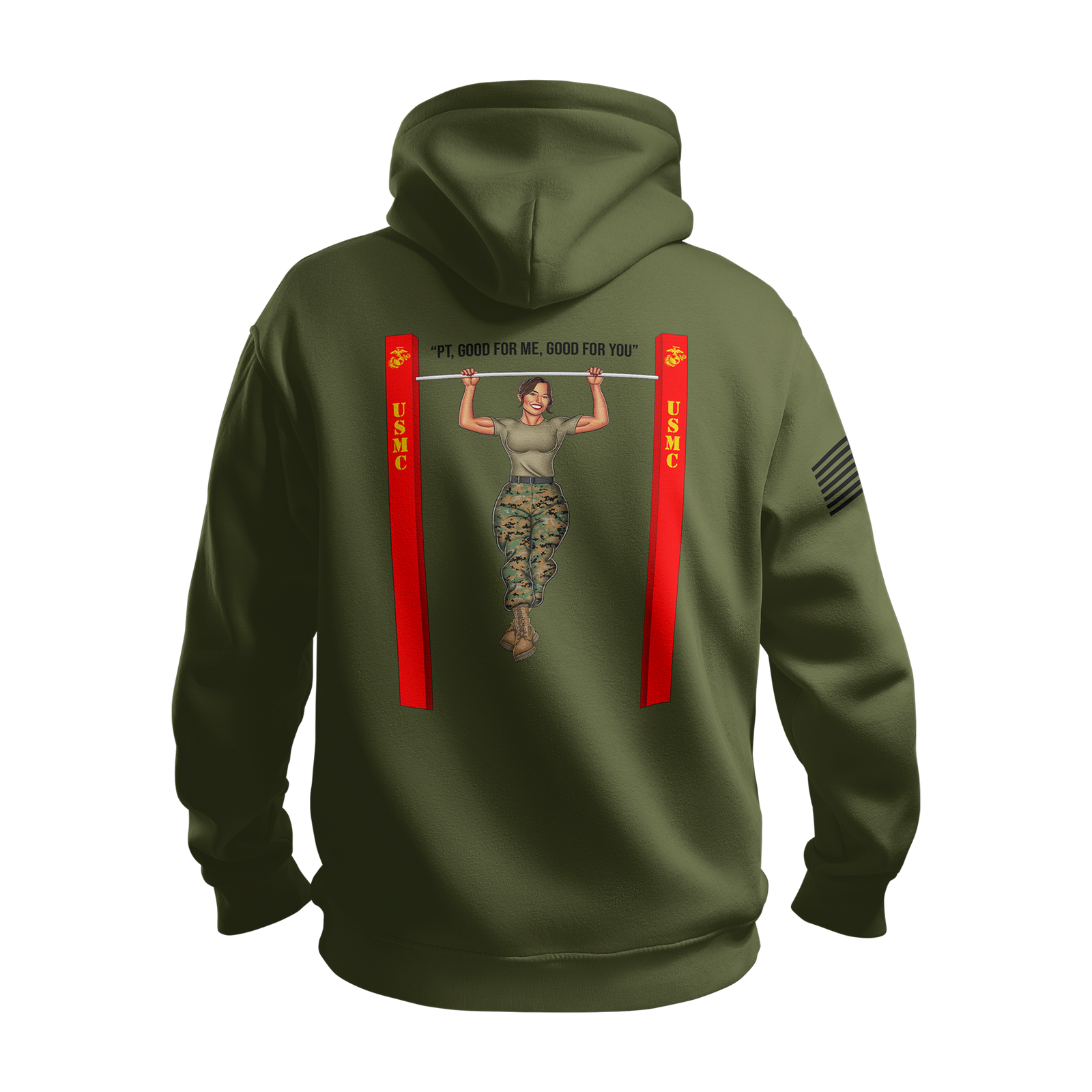USMC Pin-Up Girl Ari “PT: Good for Me, Good for You” Hoodie Tactically Acquired Military Green S