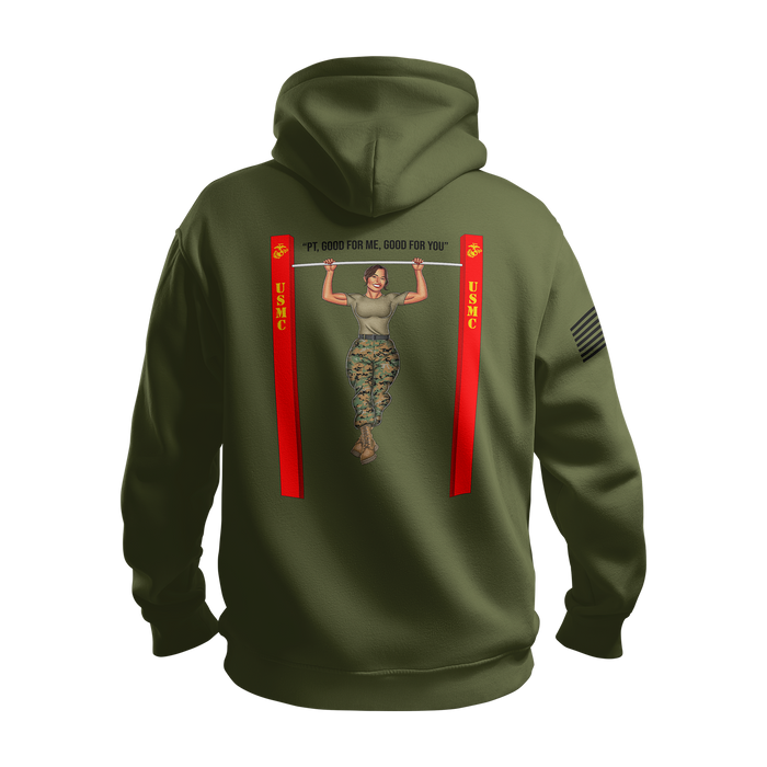 USMC Pin-Up Girl Ari “PT: Good for Me, Good for You” Hoodie Tactically Acquired Military Green Small