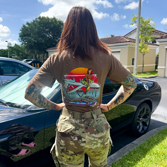 Military Intel Pin-Up Girl Julia MQ-9 Reaper Drone T-Shirt Tactically Acquired