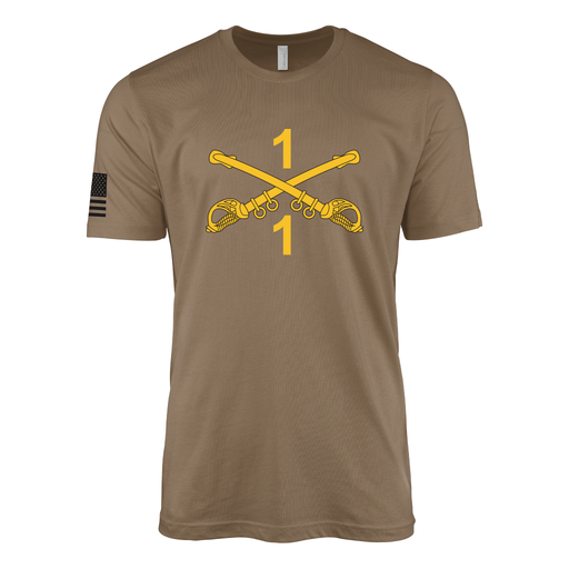 1-1 CAV "Blackhawks" Cavalry Sabers T-Shirt Tactically Acquired Woodland Brown Small Clean