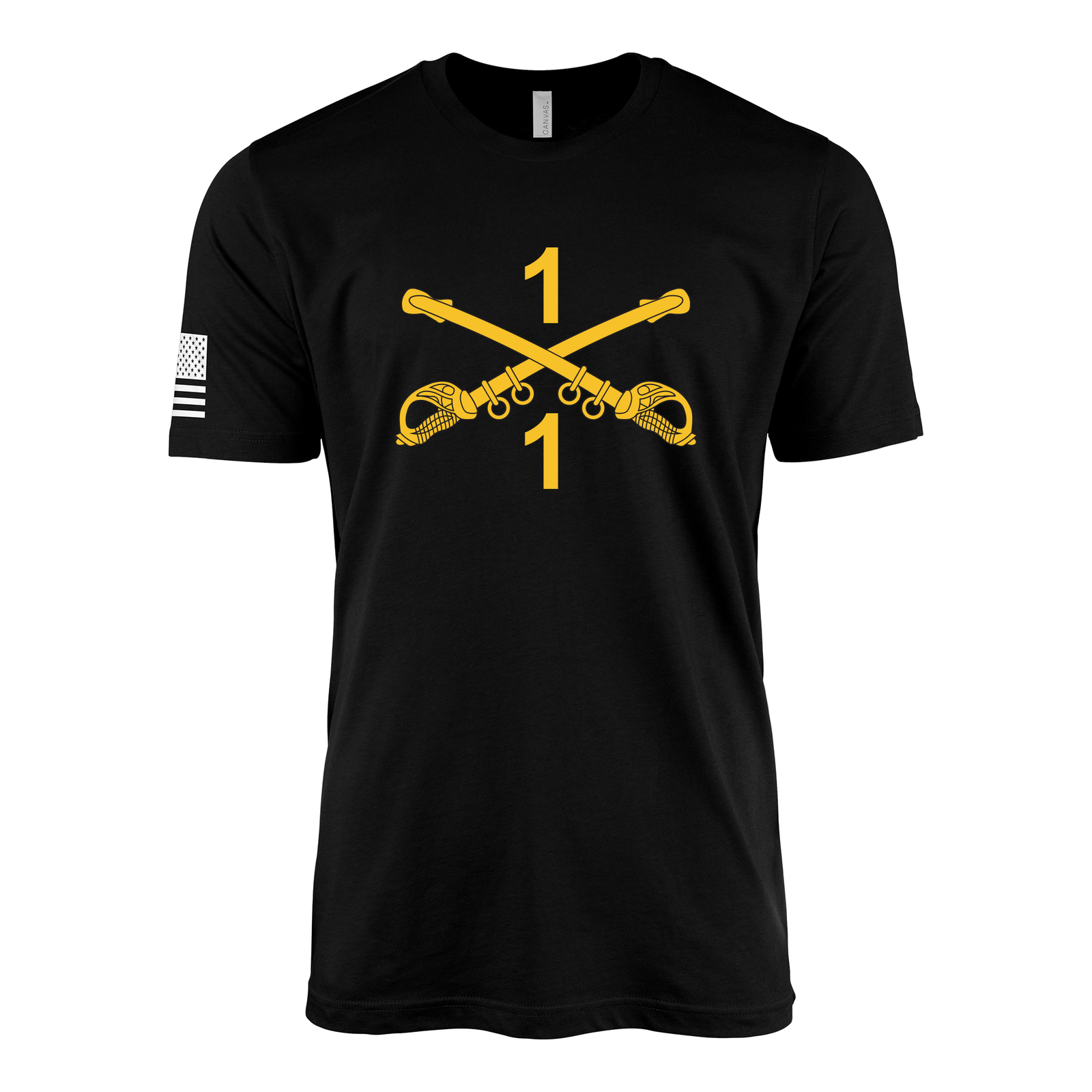 1-1 CAV "Blackhawks" Cavalry Sabers T-Shirt Tactically Acquired Black Small Clean