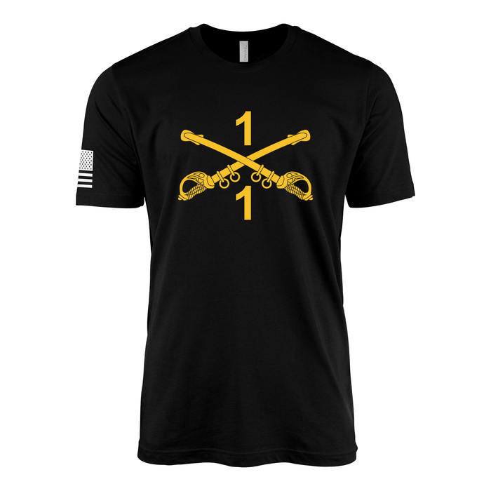 1-1 CAV "Blackhawks" Cavalry Sabers T-Shirt Tactically Acquired Black Small Clean