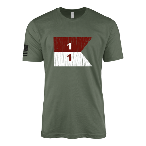 Distressed 1-1 CAV "Blackhawks" Guidon T-Shirt Tactically Acquired Military Green Small