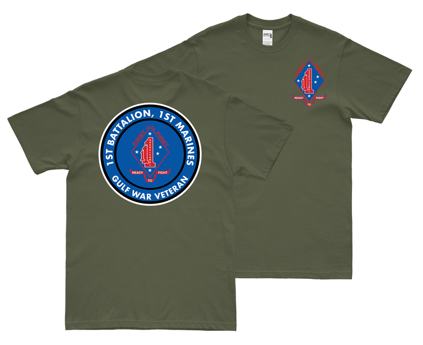 Double-Sided 1/1 Marines Gulf War Veteran T-Shirt Tactically Acquired Small Military Green 
