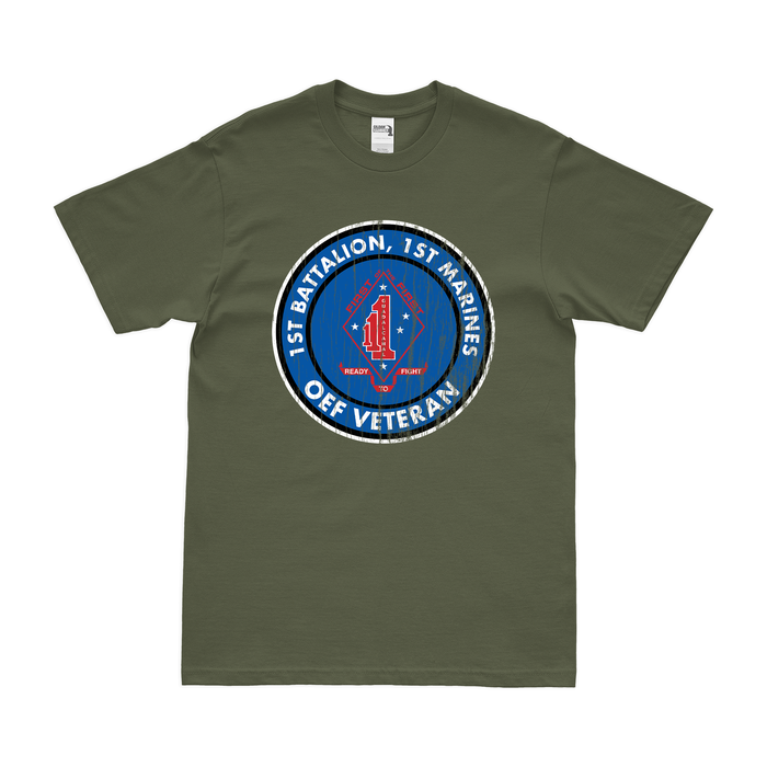 Distressed 1/1 Marines OEF Veteran Emblem T-Shirt Tactically Acquired Small Military Green 