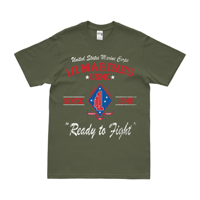 Distressed 1/1 Marines Since 1941 USMC Unit Legacy T-Shirt Tactically Acquired Small Military Green 