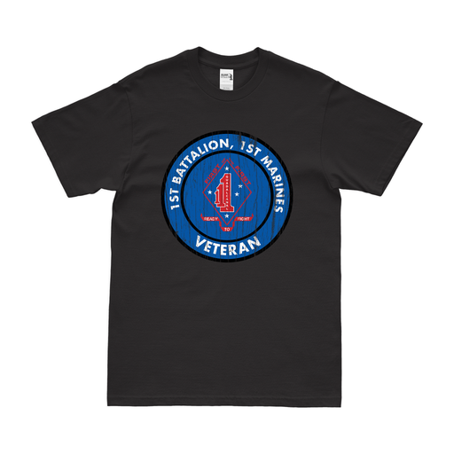 Distressed 1/1 Marines Veteran Logo Emblem T-Shirt Tactically Acquired Small Black 