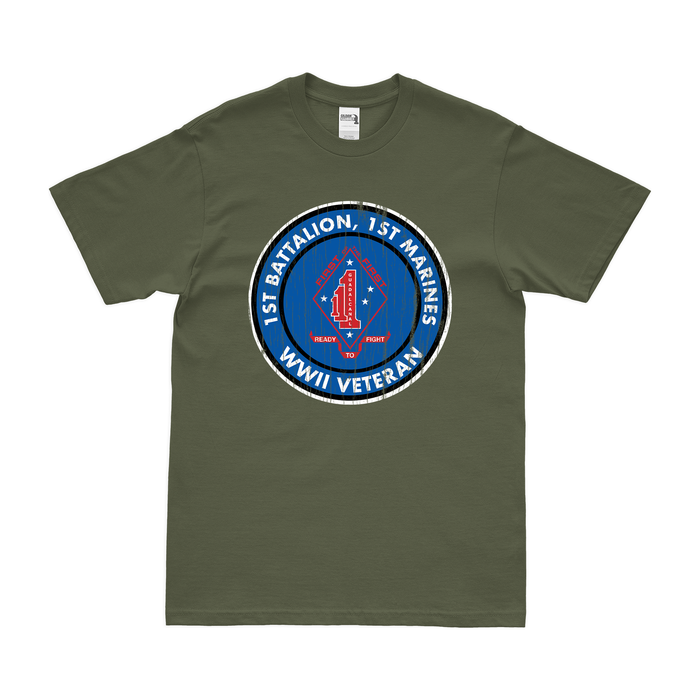 Distressed 1/1 Marines World War II Veteran Emblem T-Shirt Tactically Acquired Small Military Green 