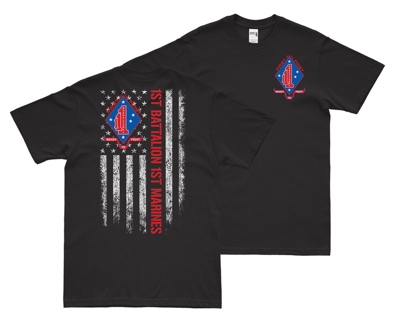 Double-Sided 1st Battalion, 1st Marines (1/1) American Flag T-Shirt