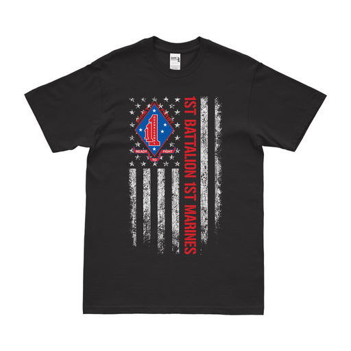 1st Battalion, 1st Marines (1/1 Marines) American Flag T-Shirt Tactically Acquired Small Black 