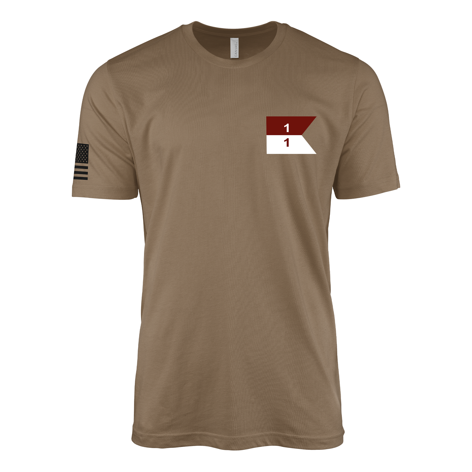 1-1 CAV "Blackhawks" Left Chest Guidon T-Shirt Tactically Acquired Woodland Brown Small