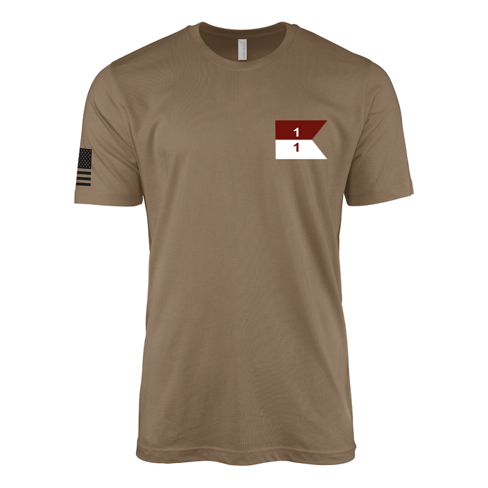 1-1 CAV "Blackhawks" Left Chest Guidon T-Shirt Tactically Acquired Woodland Brown Small