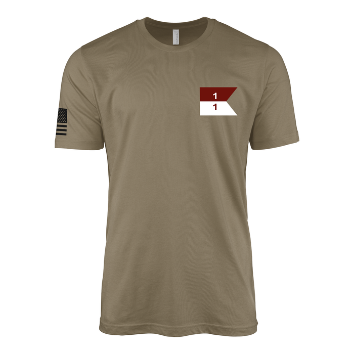 1-1 CAV "Blackhawks" Left Chest Guidon T-Shirt Tactically Acquired Coyote Brown Small