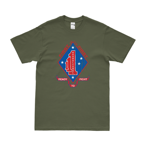 Distressed 1st Battalion, 1st Marines (1/1 Marines) Logo Emblem T-Shirt Tactically Acquired Small Military Green 