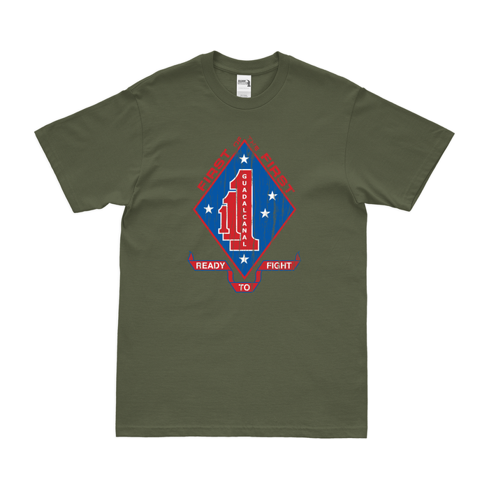 Distressed 1st Battalion, 1st Marines (1/1 Marines) Logo Emblem T-Shirt Tactically Acquired Small Military Green 