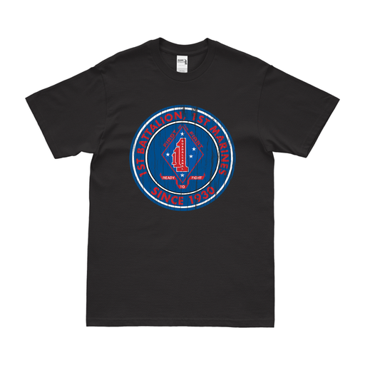 Distressed 1st Battalion, 1st Marines (1/1 Marines) Since 1930 Emblem T-Shirt Tactically Acquired Small Black 