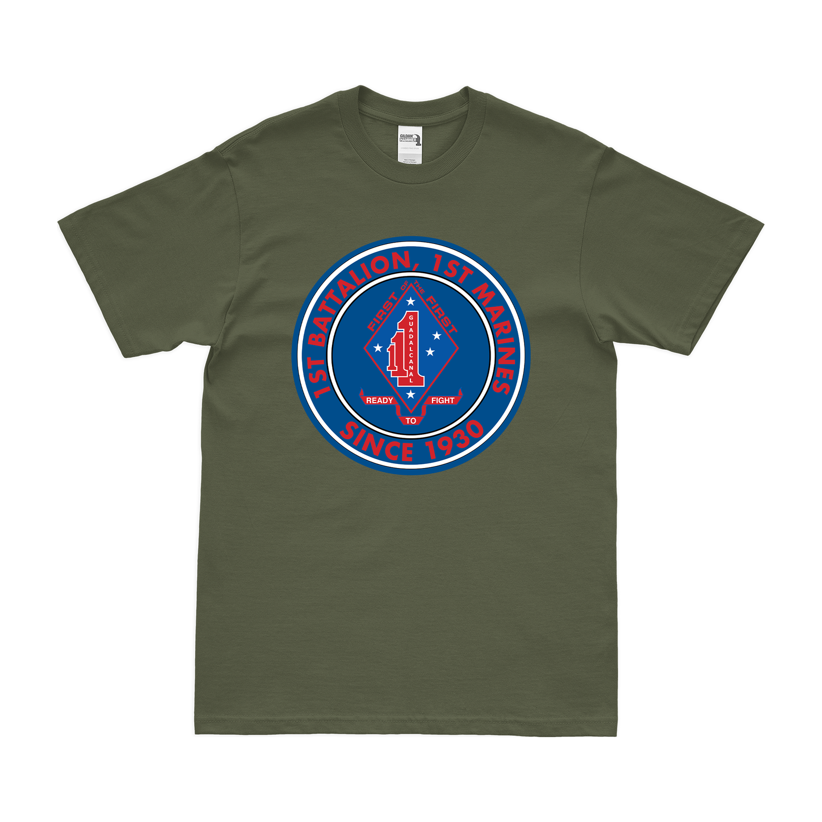 1st Battalion, 1st Marines (1/1 Marines) Since 1930 Emblem T-Shirt Tactically Acquired Small Military Green 