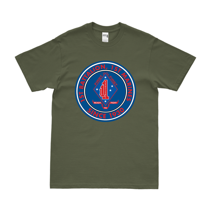 1st Battalion, 1st Marines (1/1 Marines) Since 1930 Emblem T-Shirt Tactically Acquired Small Military Green 