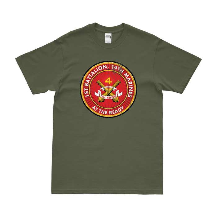 1st Bn 14th Marines (1/14 Marines) Motto T-Shirt Tactically Acquired Military Green Clean Small