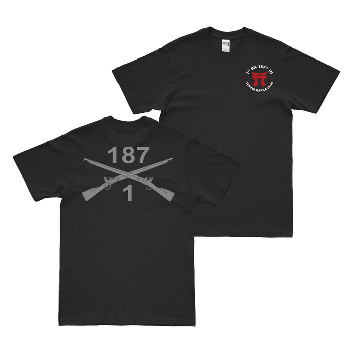 Double-Sided 1-187 IN, 3BCT, 101st ABN Crossed Rifles T-Shirt Tactically Acquired Black Circle Tori Small