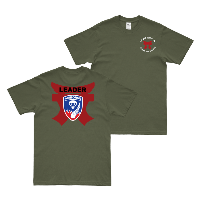 Double-Sided 1-187 IN 'Leader Rakkasans' T-Shirt Tactically Acquired Military Green Small 