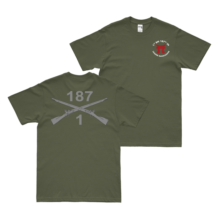 Double-Sided 1-187 IN, 3BCT, 101st ABN Crossed Rifles T-Shirt Tactically Acquired Military Green Circle Tori Small