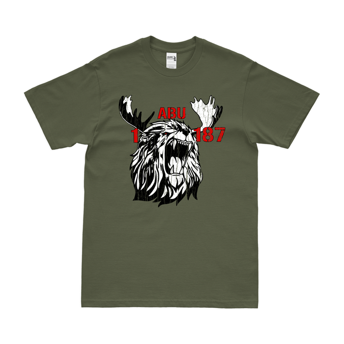 A Co 'Abu', 1-187 IN, 3BCT, 101 ABN (AASLT) T-Shirt Tactically Acquired Military Green Distressed Small