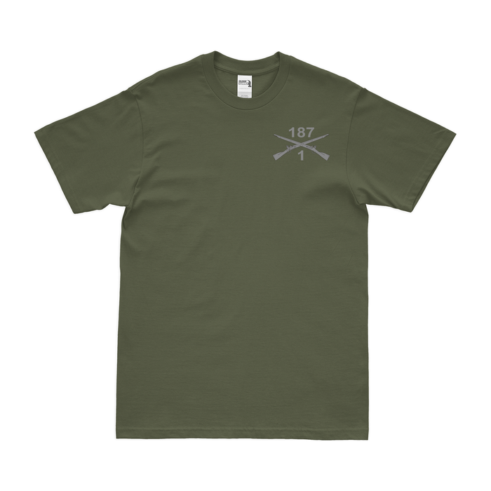 1-187 Infantry Regiment Left Chest Crossed Rifles T-Shirt Tactically Acquired Military Green Small 