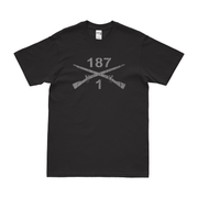1-187 Infantry Regiment Crossed Rifles T-Shirt Tactically Acquired Black Distressed Small