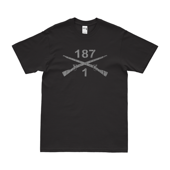 1-187 Infantry Regiment Crossed Rifles T-Shirt Tactically Acquired Black Distressed Small