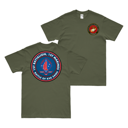 Double-Sided 1/1 Marines Battle of Khe Sanh T-Shirt Tactically Acquired Military Green Small 