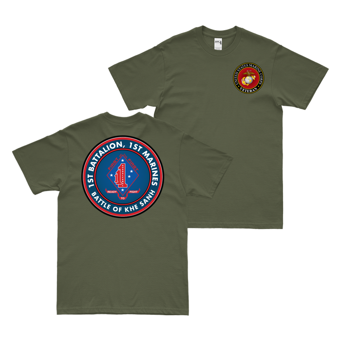 Double-Sided 1/1 Marines Battle of Khe Sanh T-Shirt Tactically Acquired Military Green Small 
