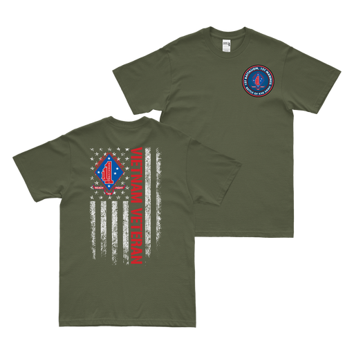 Double-Sided 1/1 Marines Khe Sanh American Flag T-Shirt Tactically Acquired Military Green Small 