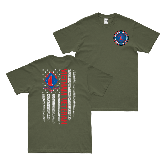 Double-Sided 1/1 Marines Khe Sanh American Flag T-Shirt Tactically Acquired Military Green Small 