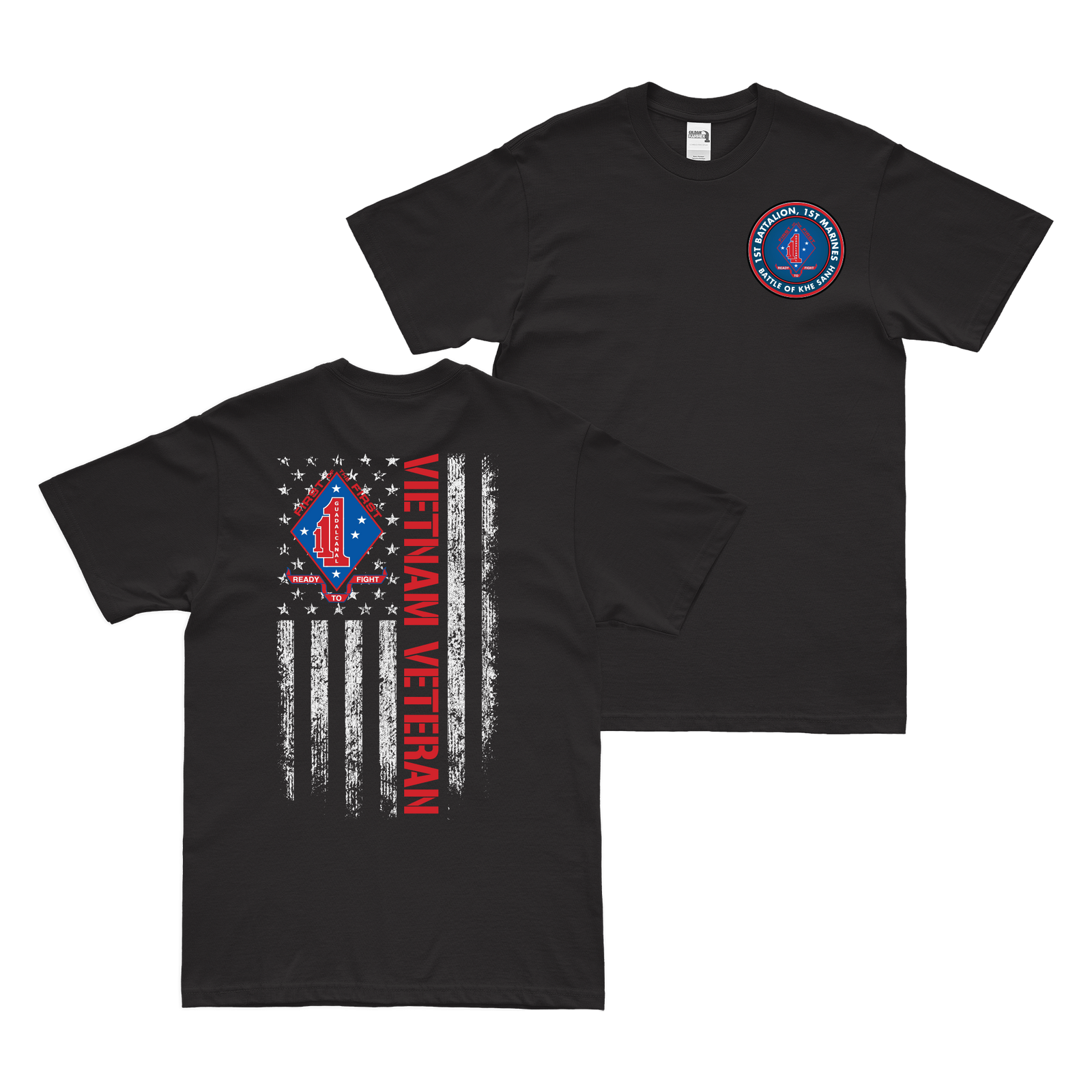 Double-Sided 1/1 Marines Khe Sanh American Flag T-Shirt Tactically Acquired Black Small 